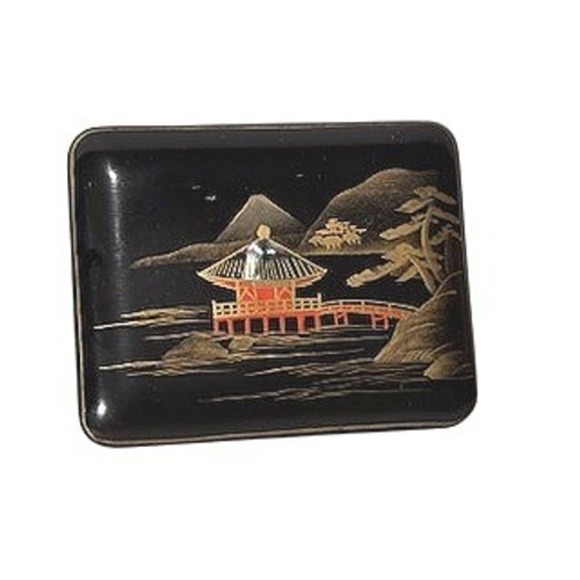 Vintage Lacquer Nesting Trinket Boxes Set Japanese Landscape Scene Black Gold - Picture 4 of 14